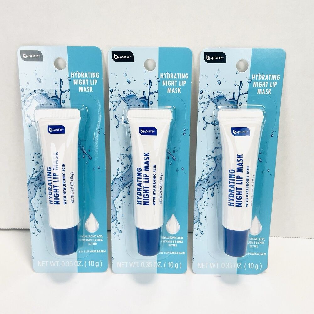 3 Pack B. Pure Hydrating Night Lip Mask Hyaluronic Acid Vitamin E Shea Butter
